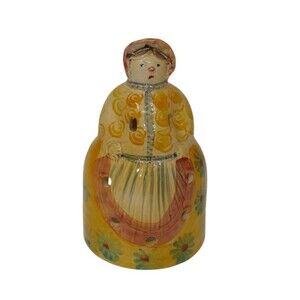 Italian Hand Painted Folk Art Figural Ceramic Candle Holder Tealight Luminary
